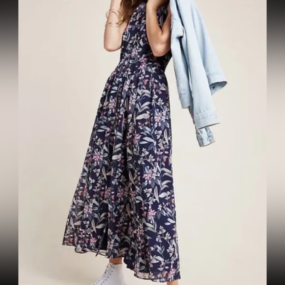 Gal Meets Glam Navy Floral Maxi Dress with Pink and White Flowers NWT 0
